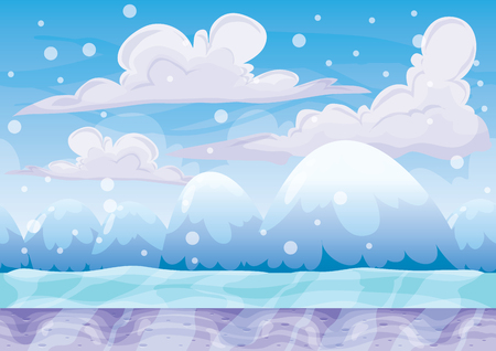 cartoon vector snow landscape background with separated layers for game and animation game design asset in 2d graphicのイラスト素材