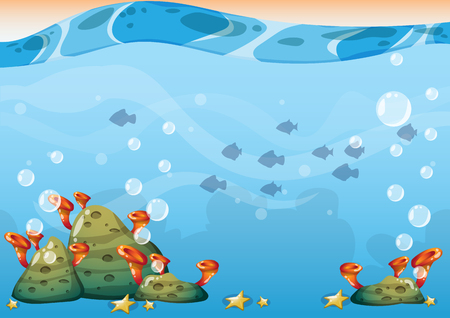 cartoon vector underwater background with separated layers for game art and animation game design asset in 2d graphicのイラスト素材