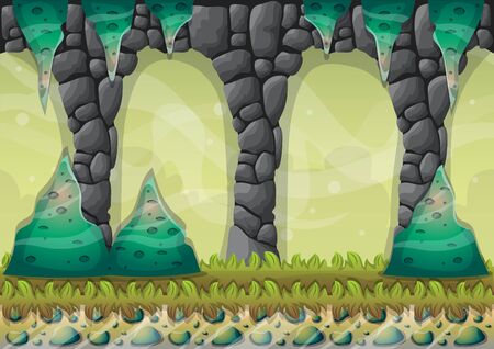 cartoon cave with separated layers for game and animation game design assetのイラスト素材