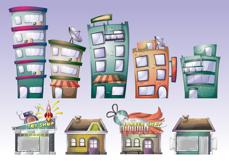 cartoon building objects with separated layers for game art and animation game design asset in 2d graphicのイラスト素材