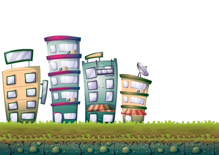 cartoon building background with separated layers for game art and animation game design asset in 2d graphicのイラスト素材