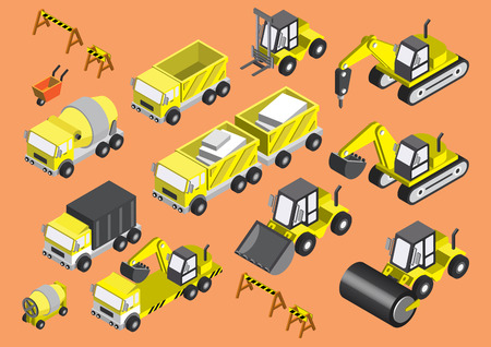 illustration of info graphic construction cars icons set concept in isometric 3d graphicのイラスト素材