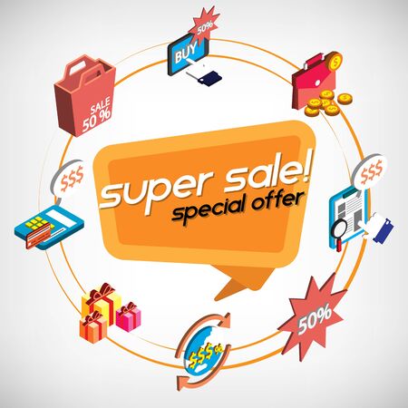illustration of info graphic online shopping set concept in isometric 3d graphicのイラスト素材