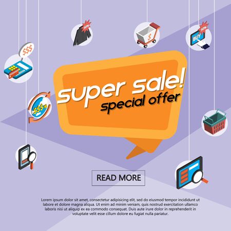 illustration of info graphic online shopping set concept in isometric 3d graphicのイラスト素材