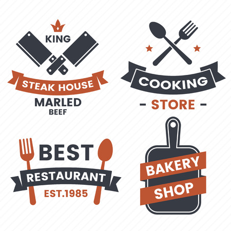 Restaurant or bakery  Vector icon for banner, poster, flyer with knives, fork and spoonのイラスト素材
