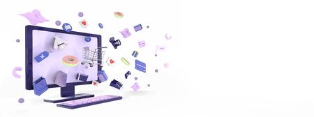 Shopping Online background on Website or Mobile Application illustration, render, 3Dの写真素材