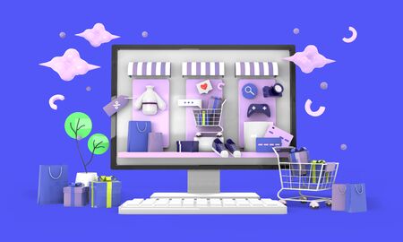 Shopping Online background on Website or Mobile Application illustration, render, 3Dの写真素材