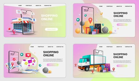 shopping online with phone and retail vector. online store smartphone concept suitable for banner application and home pageのイラスト素材