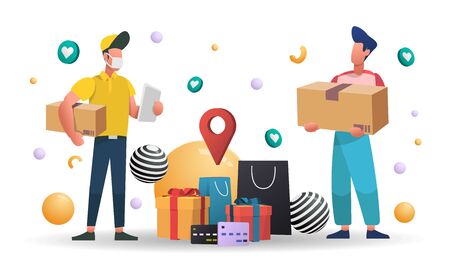Online delivery service concept, online order tracking, delivery home and office.3d vector illustration,Hero image for websiteのイラスト素材