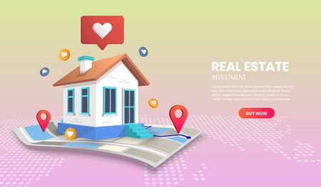 real estate landing page concept on map vector.suitable for banner application and home pageのイラスト素材