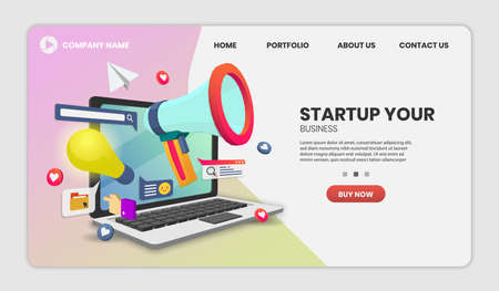Startup vector concept on laptop delivery service on Website or Mobile Application Vector Concept Marketing and Digital marketing,Hero image for websiteのイラスト素材