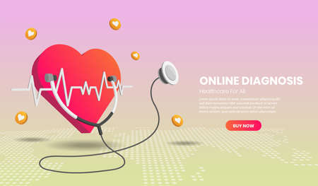 Online diagnosis concept landing page website illustration.3d Perspective vector illustration.のイラスト素材