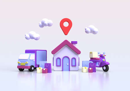 Shopping online and delivery with truck concept illustration for business idea concept...
