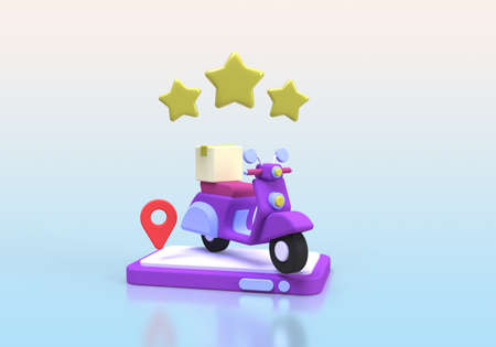 Shopping online and delivery with scooter concept illustration for business idea concept background,3D,renderの写真素材
