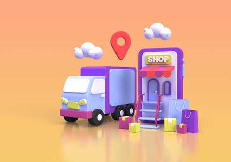 Shopping online and delivery with truck concept illustration for business idea concept...