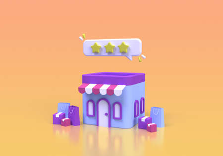 shop with star rating concept for delivery service illustration for business idea concept background,3D,renderの写真素材