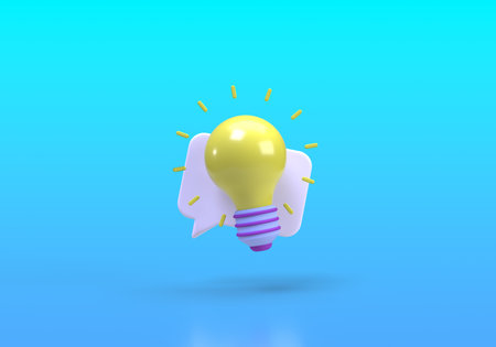 Yellow light bulb illustration background 3D render icon for business idea concept