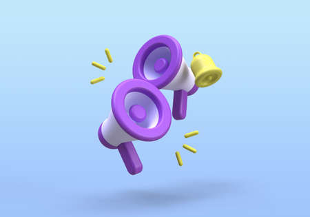 Blue Megaphone illustration background 3D render icon for business idea concept