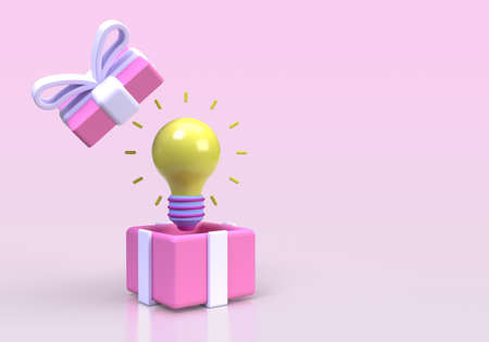 Yellow light bulb illustration background 3D render icon for business idea concept