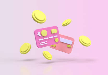 Credit card cashless society concept illustration Landing page template for background 3D render