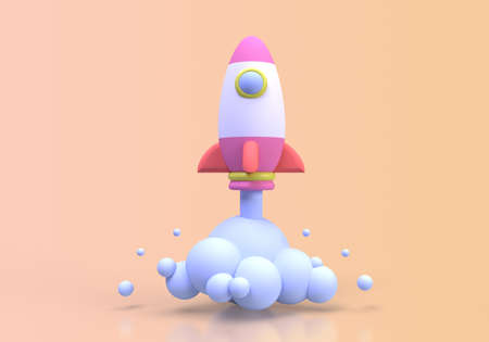 Rocket Launches or Space Ship concept illustration Landing page template for business idea concept background 3D renderの写真素材