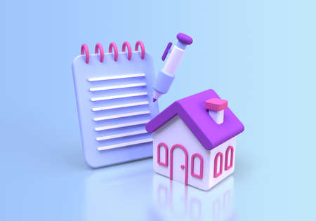 real estate sales contracts concept illustration Landing page template for background 3D render