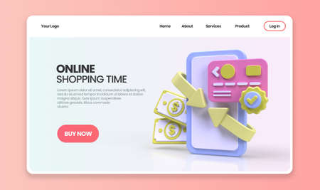 Online Shopping concept illustration Landing page template for business idea concept background 3D...