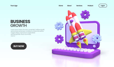 business growth concept illustration Landing page template for business idea concept background 3D...