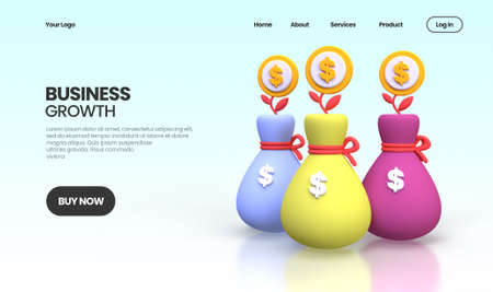 business growth concept illustration Landing page template for business idea concept background 3D...
