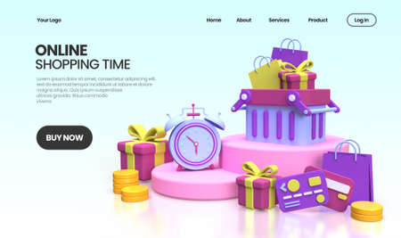 Online Shopping concept illustration Landing page template for business idea concept background 3D renderの写真素材