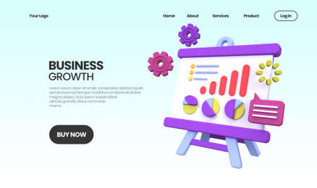 business growth concept illustration Landing page template for business idea concept background 3D...
