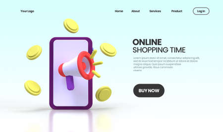 Online Shopping concept illustration Landing page template for business idea concept background 3D...