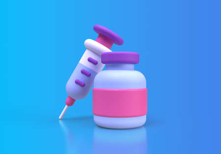 Syringe for vaccine concept illustration Landing page template for background 3D renderの写真素材