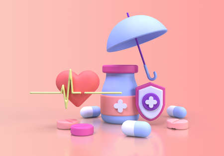 Health insurance concept illustration Landing page template for background 3D render