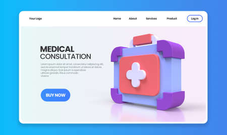 first aid kit concept illustration Landing page template for background 3D render