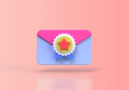 medal with envelope or letter concept illustration Landing page template for background 3D renderの写真素材