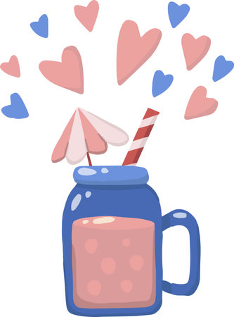 Hand Drawn smoothies and hearts illustration isolated on backgroundのイラスト素材