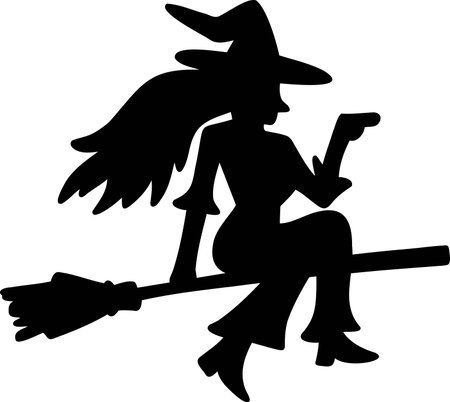 Hand Drawn witch riding a broom illustration isolated on backgroundのイラスト素材