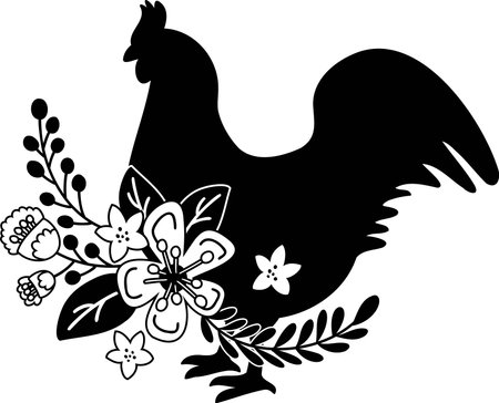 Hand Drawn chicken and flowers illustration isolated on backgroundのイラスト素材
