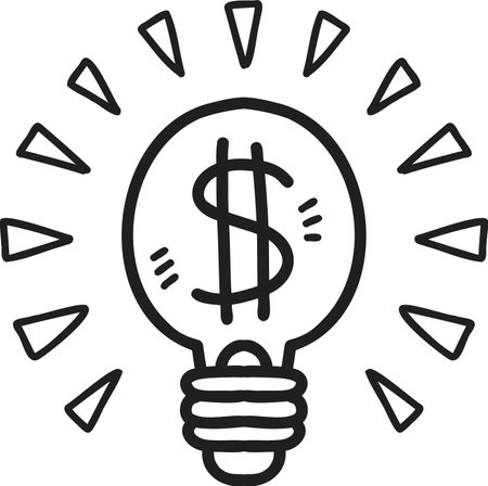 Hand Drawn light bulb and money illustration isolated on backgroundのイラスト素材