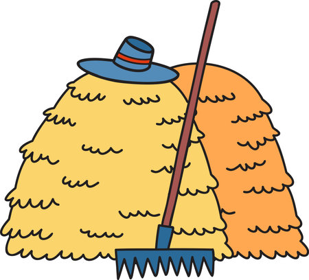 Hand Drawn Pile of straw and rake illustration isolated on backgroundのイラスト素材