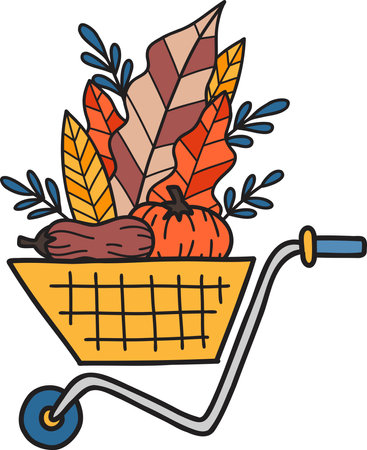 Hand Drawn fruits and vegetables on the cart illustration isolated on backgroundのイラスト素材