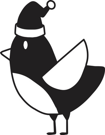 Hand Drawn happy bird wearing christmas hat illustration isolated on backgroundのイラスト素材