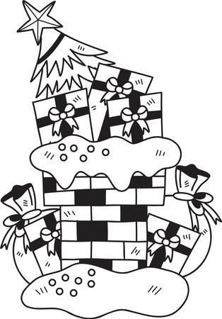 Hand Drawn Christmas gift box and chimney illustration isolated on backgroundのイラスト素材