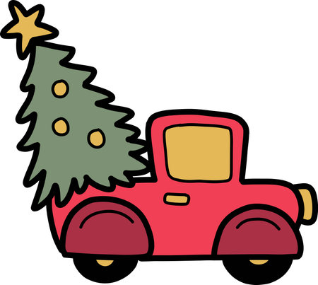 Hand Drawn Christmas tree truck illustration isolated on backgroundのイラスト素材