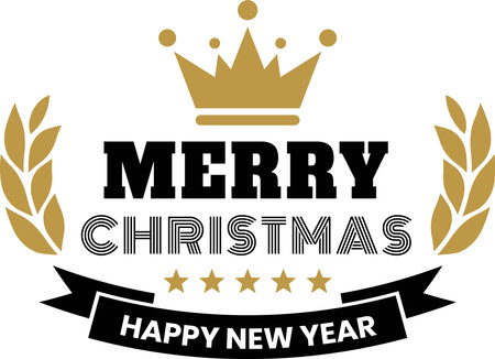 Merry Christmas and happy new year lettering and quote illustration isolated on backgroundのイラスト素材