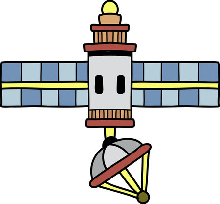 Hand Drawn satellites floating in space illustration isolated on backgroundのイラスト素材