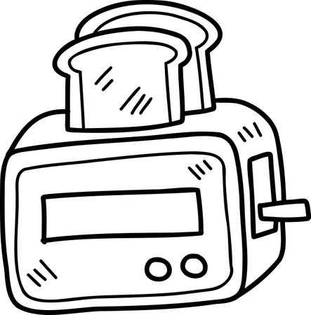 Hand Drawn Toaster and toast illustration isolated on backgroundのイラスト素材