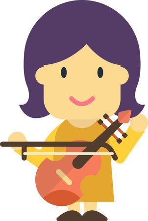 female musician with violin illustration in minimal style isolated on backgroundのイラスト素材