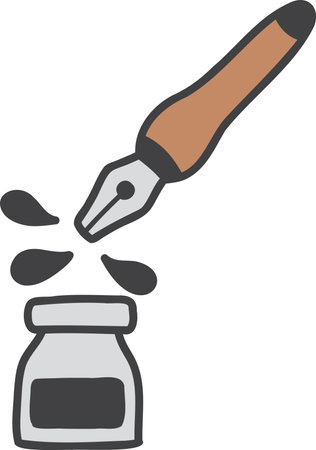 Hand Drawn Ink bottle and nib illustration isolated on backgroundのイラスト素材